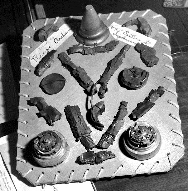 Shrapnel from Anti-Aircraft Barrage found in Inglewood, photo from Los Angeles Times by Al Humphreys Shrapnel from Anti-Aircraft Barrage found in Inglewood, photo from Los Angeles Times by Al Humphreys